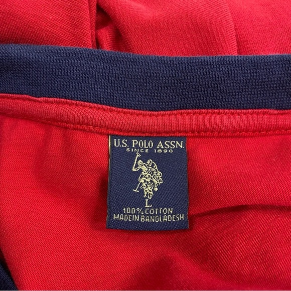 U.S. Polo Assn Red w/ Navy Blue Trim Cotton Short Sleeve Tee - Picture 6 of 7
